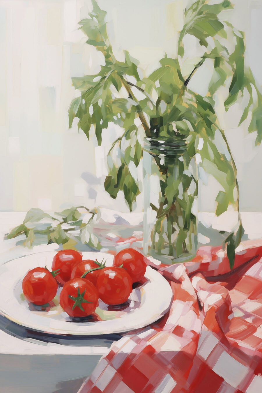 Tomates sur nappe vichy — motif complet