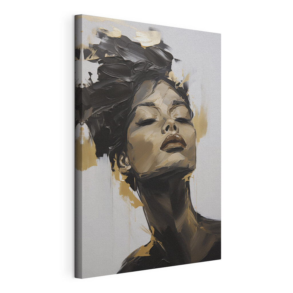 Visage aux touches brutes, toile tendue et bord enveloppé