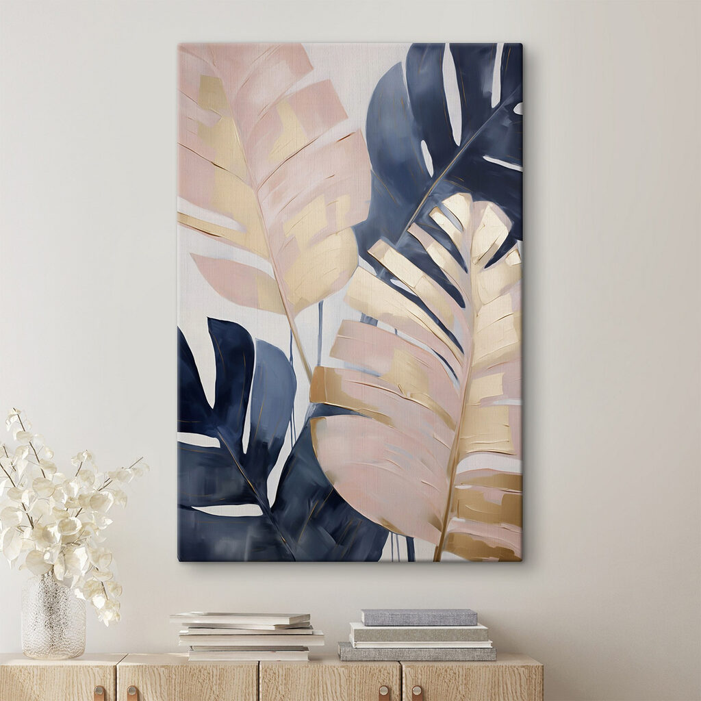 Monstera bleu et rose — intérieur 1