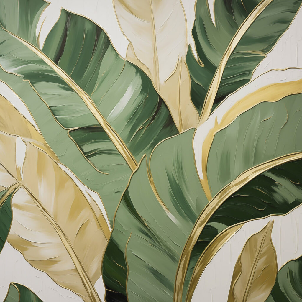 Feuilles vertes bordées d’or — motif complet