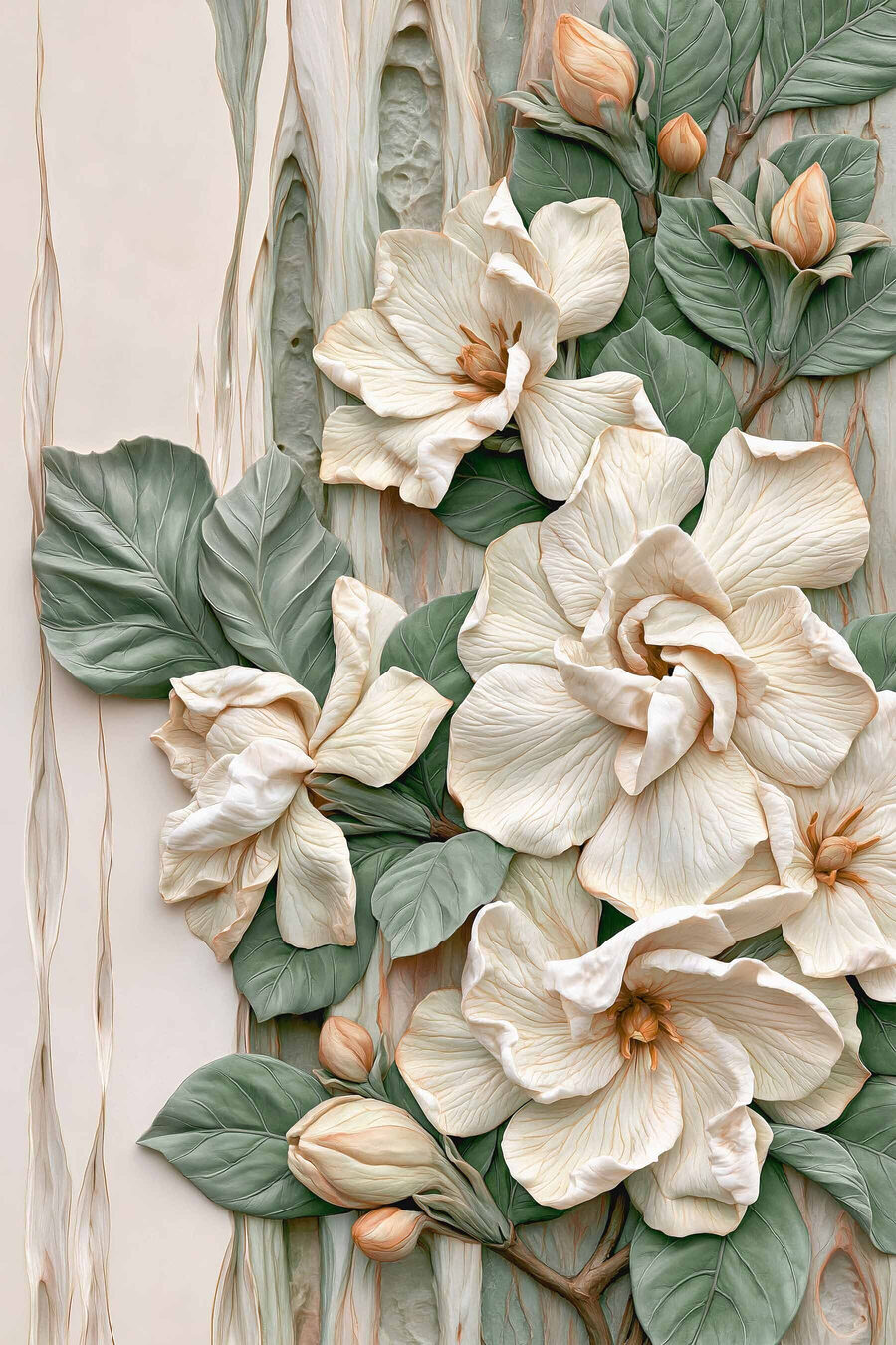 Fleurs blanches en relief — motif complet