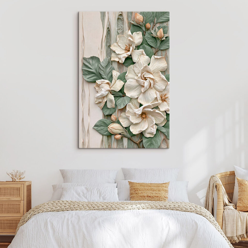 Fleurs blanches en relief — intérieur 2