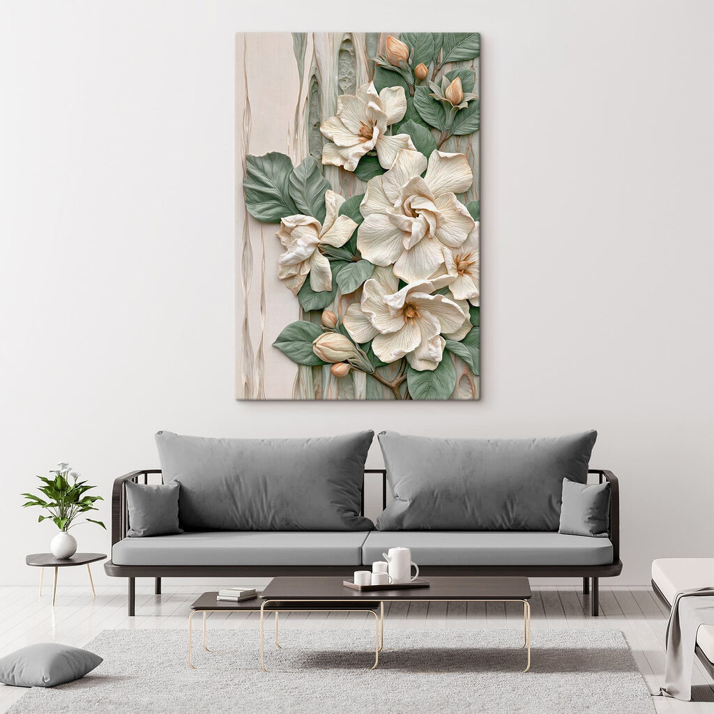 Fleurs blanches en relief — intérieur 3