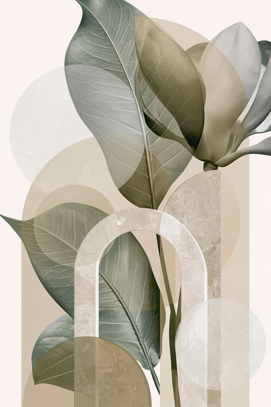 Feuilles et rondeurs pâles — motif complet