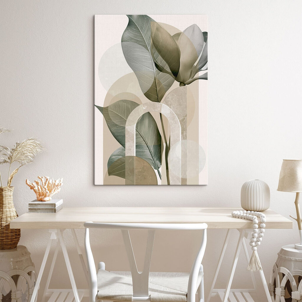 Feuilles et rondeurs pâles — intérieur 1
