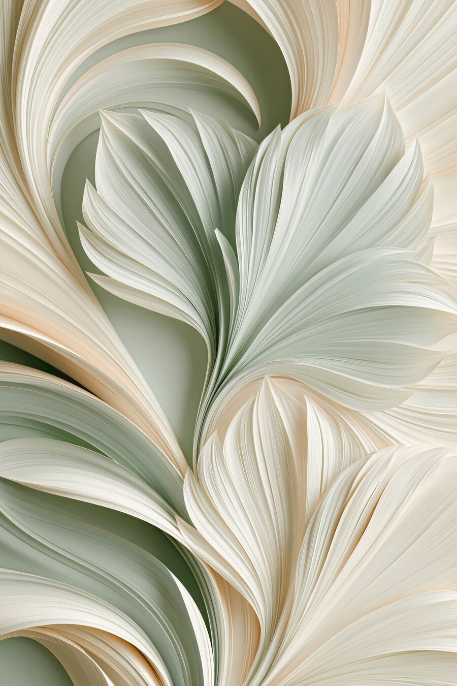 Feuilles vertes en volutes — motif complet