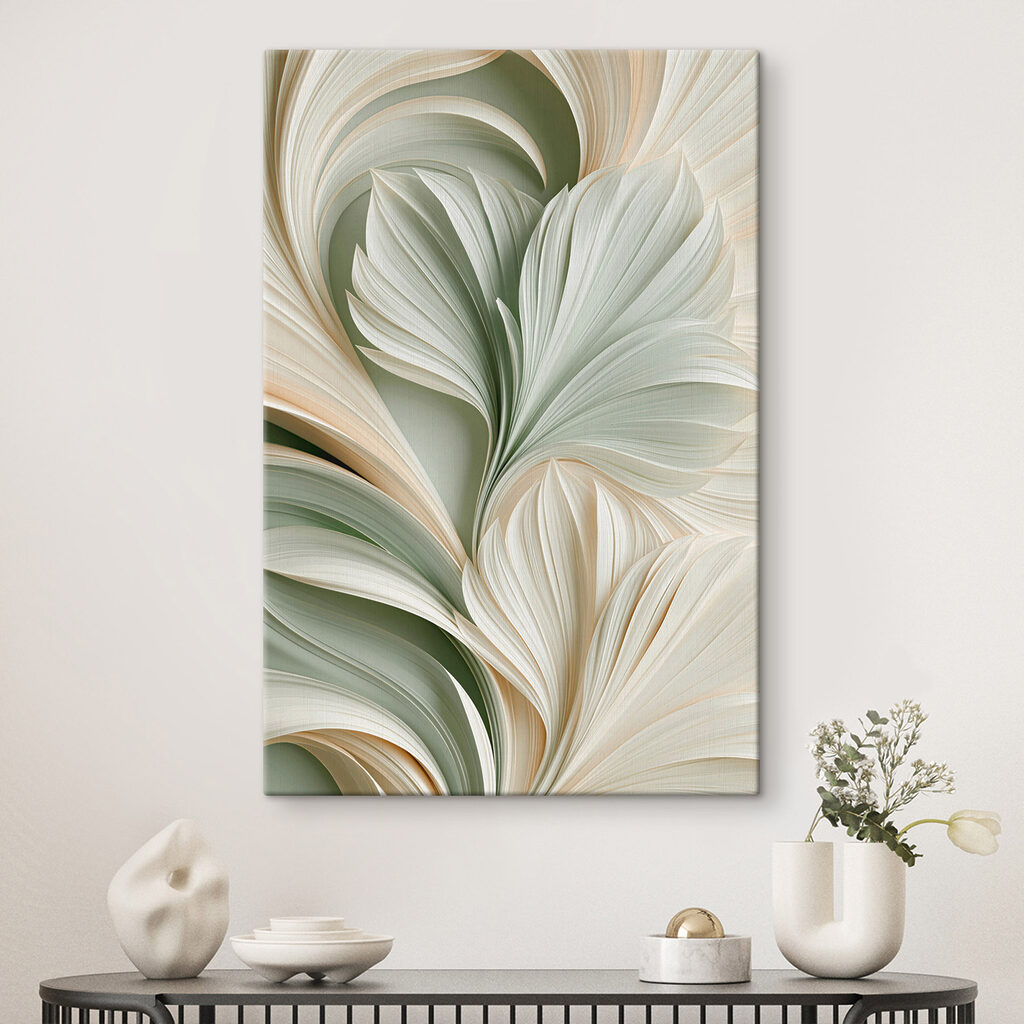 Feuilles vertes en volutes dans un intérieur