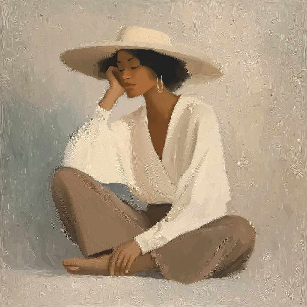 Femme assise au chapeau — motif complet