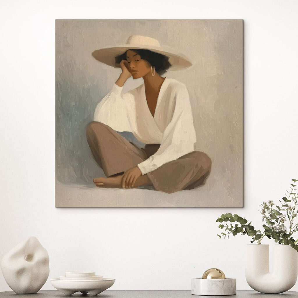 Femme assise au chapeau — intérieur 2