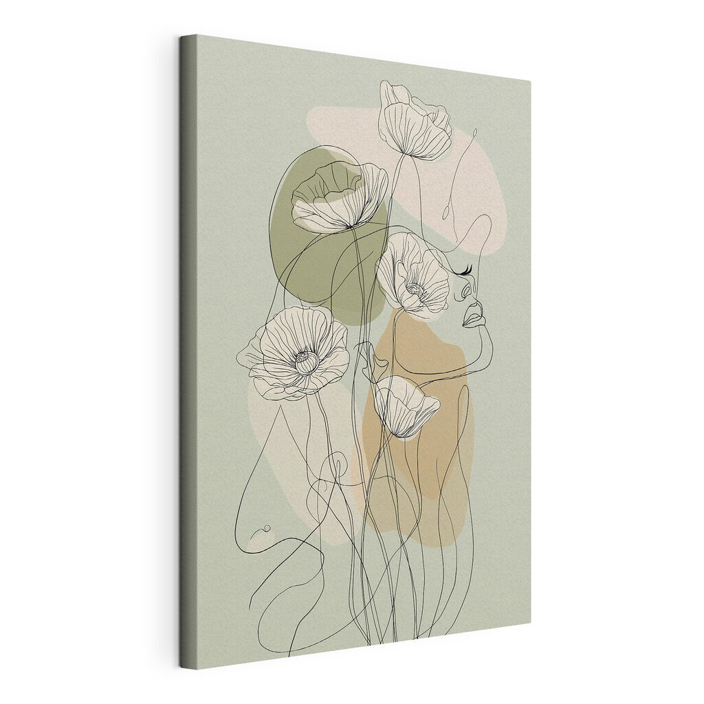 Fleurs et aplats ronds, toile tendue et bord enveloppé