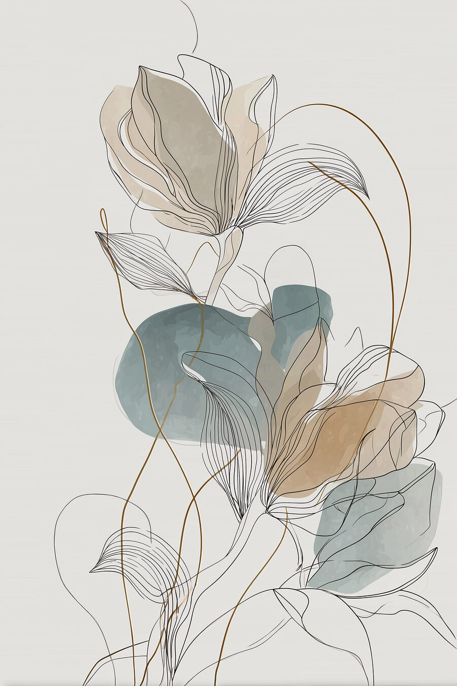 Feuilles translucides au trait — motif complet