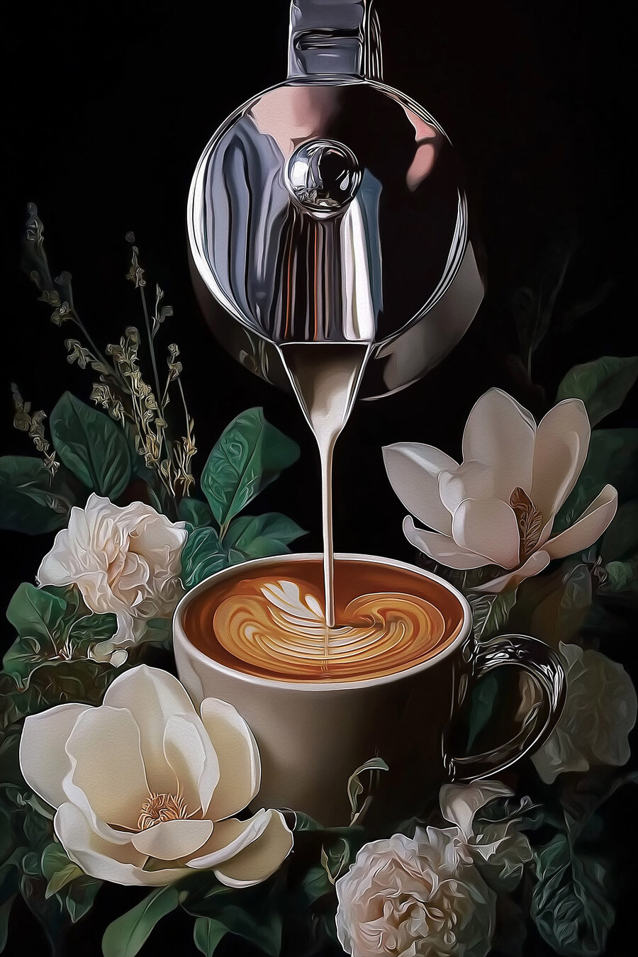 Café parmi les fleurs — motif complet