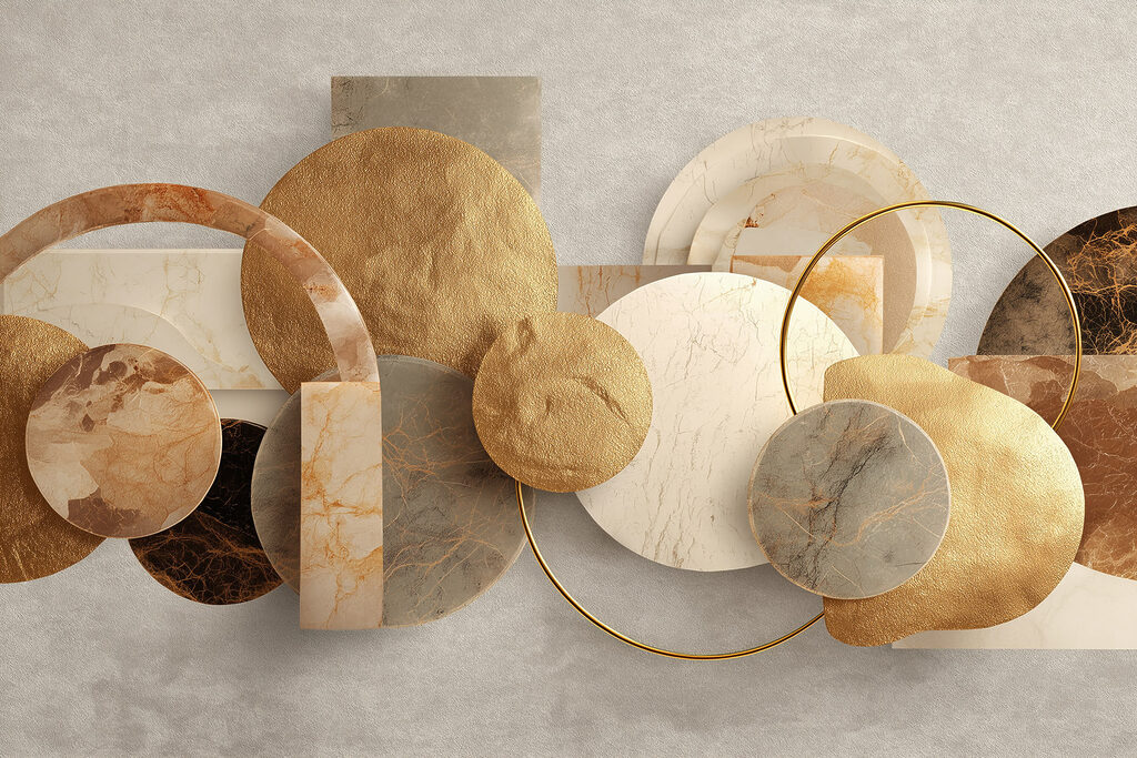 Cercles dorés et rectangles — motif complet