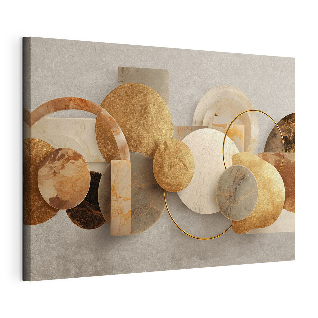 Cercles dorés et rectangles, toile tendue et bord enveloppé