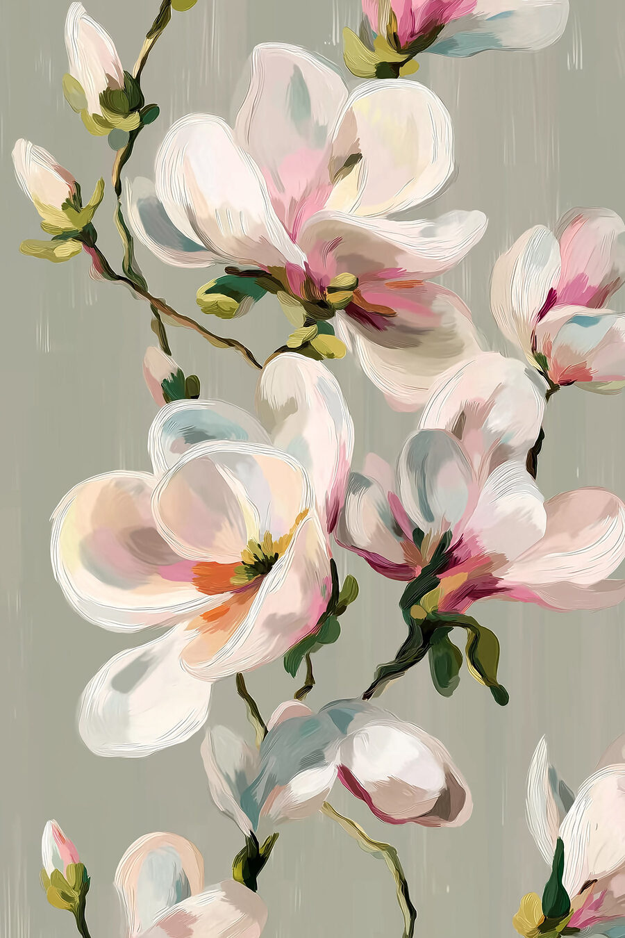 Magnolia rose au pinceau — motif complet