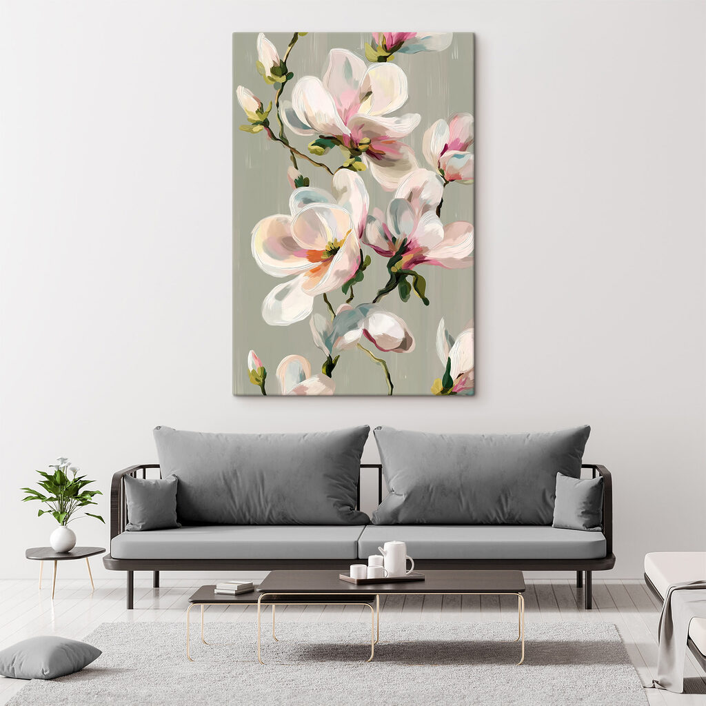 Magnolia rose au pinceau — intérieur 1
