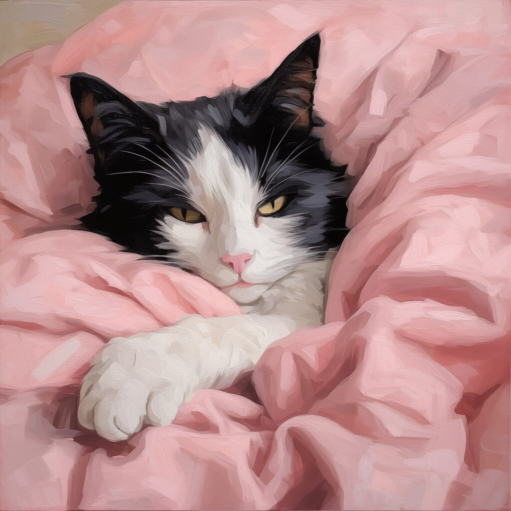 Chat sur couverture rose — motif complet
