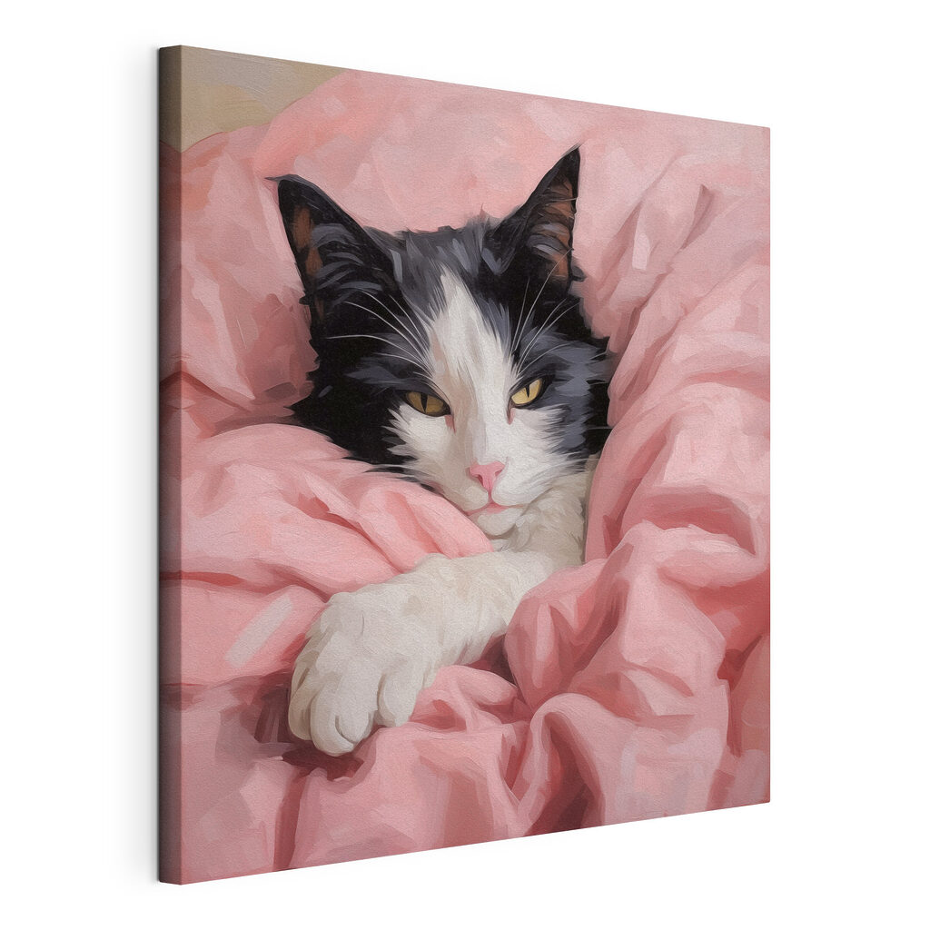Chat sur couverture rose — vue du produit