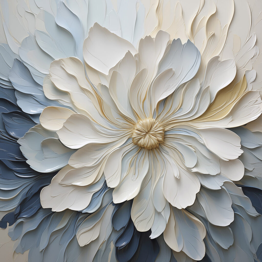 Fleur blanche, tons bleus — motif complet