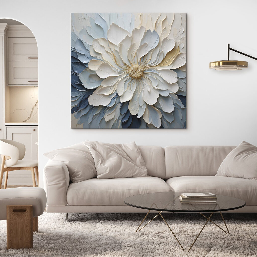 Fleur blanche, tons bleus — intérieur 1
