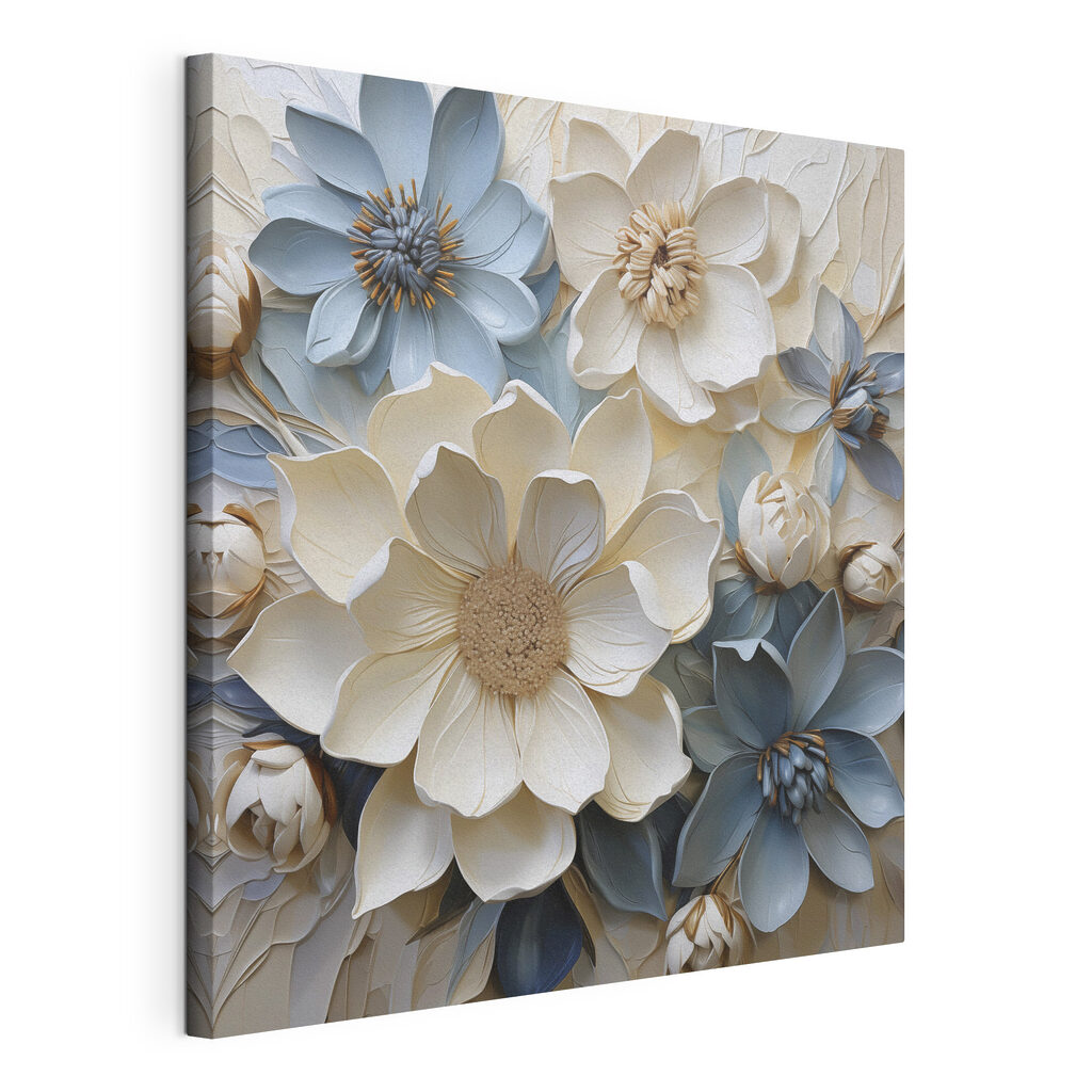 Bleues parmi les blanches, toile tendue et bord enveloppé
