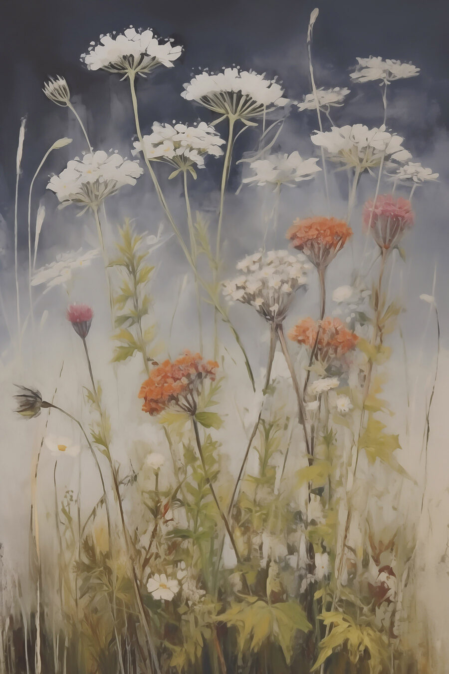 Ombelles blanches et herbes — motif complet
