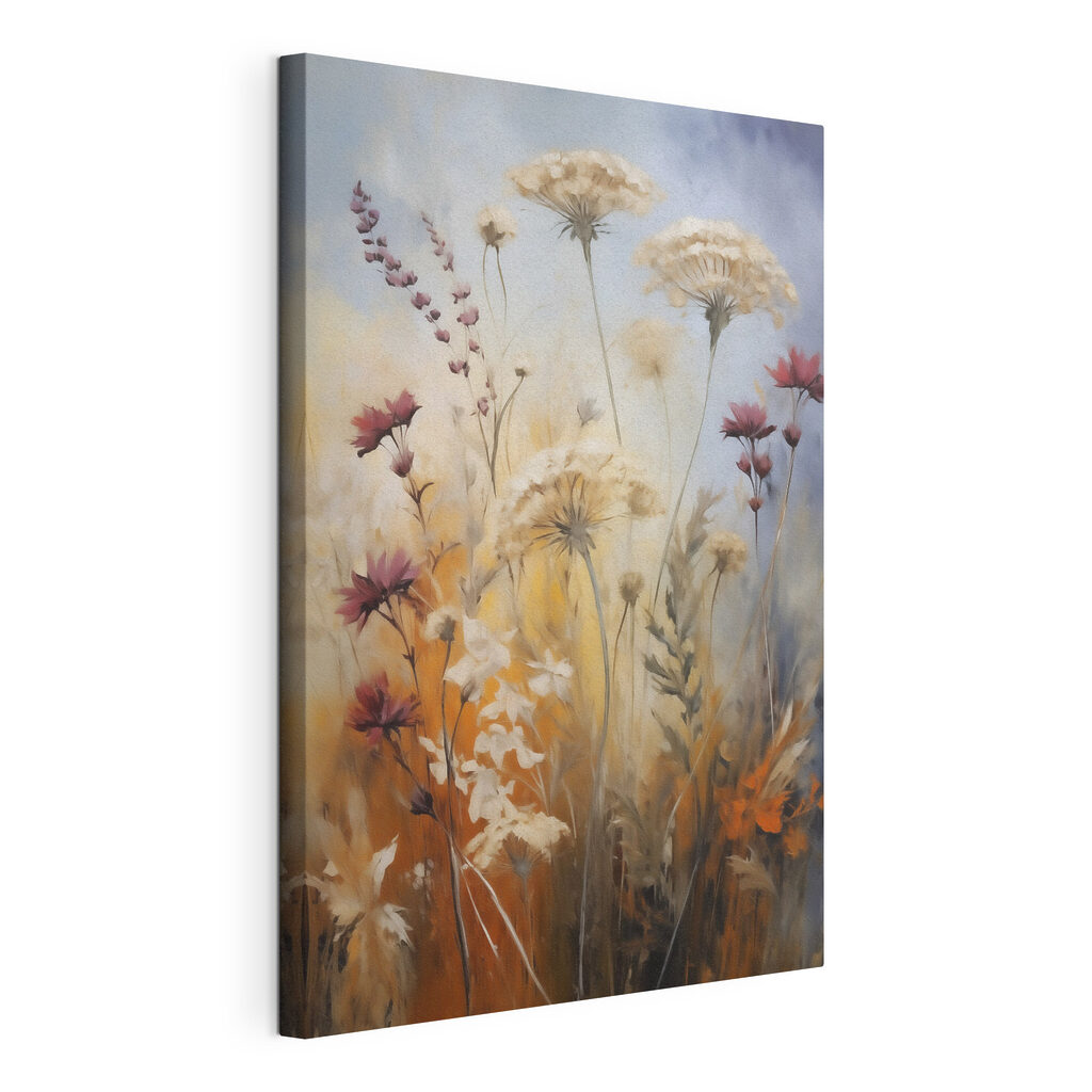 Ombelles en lumière dorée, toile tendue et bord enveloppé
