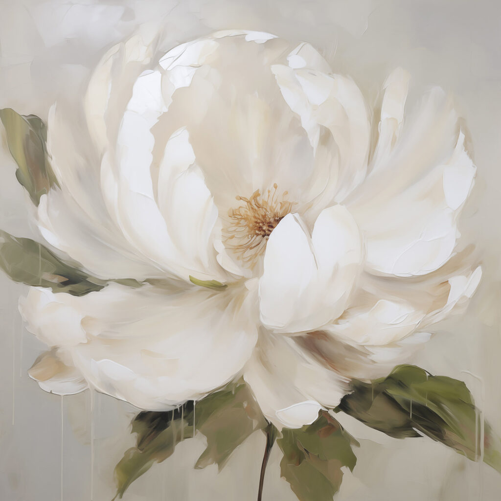 Pivoine blanche au pinceau — motif complet