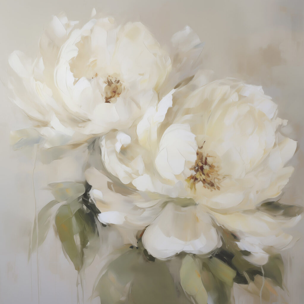 Deux pivoines blanc crème — motif complet