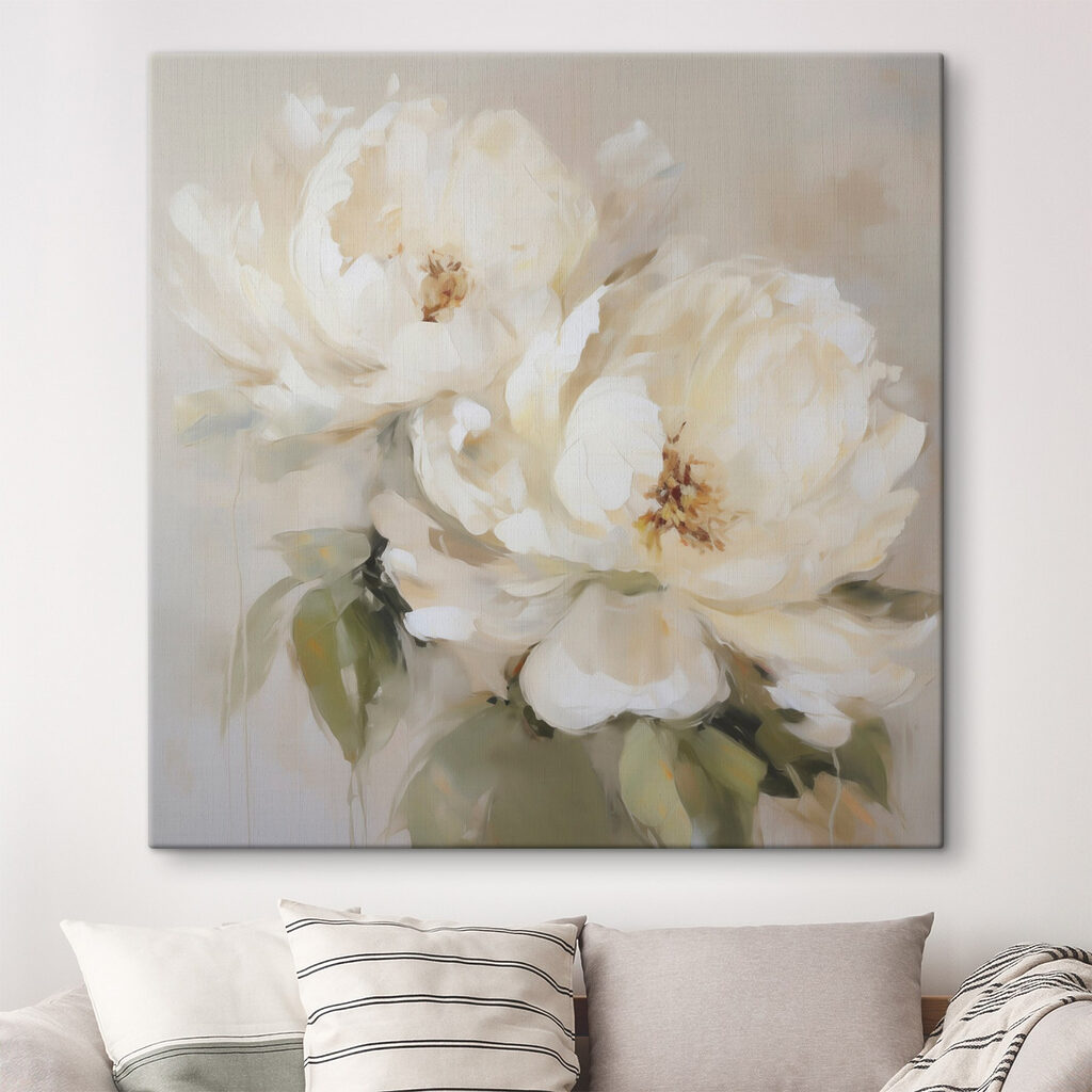 Deux pivoines blanc crème — intérieur 1