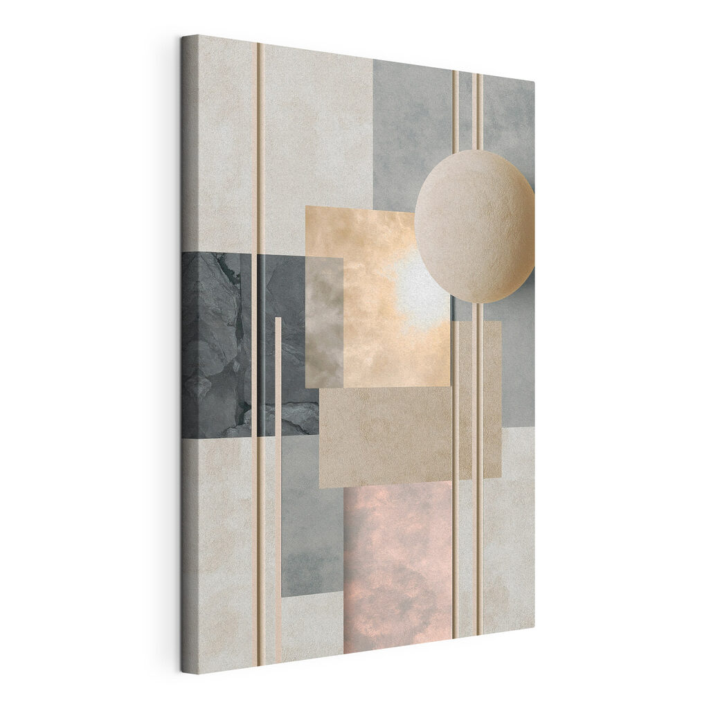 Sphère sable et aplats, toile tendue et bord enveloppé