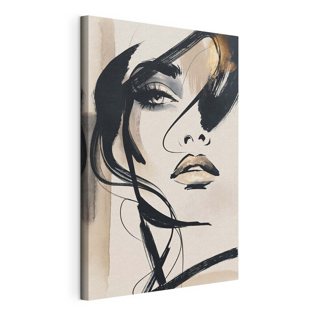 Regard au trait noir, toile tendue et bord enveloppé