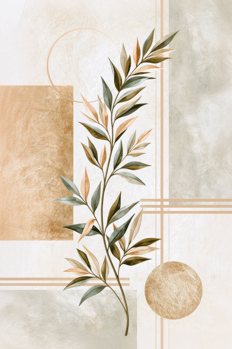 Branche d’olivier, aplats dorés — motif complet