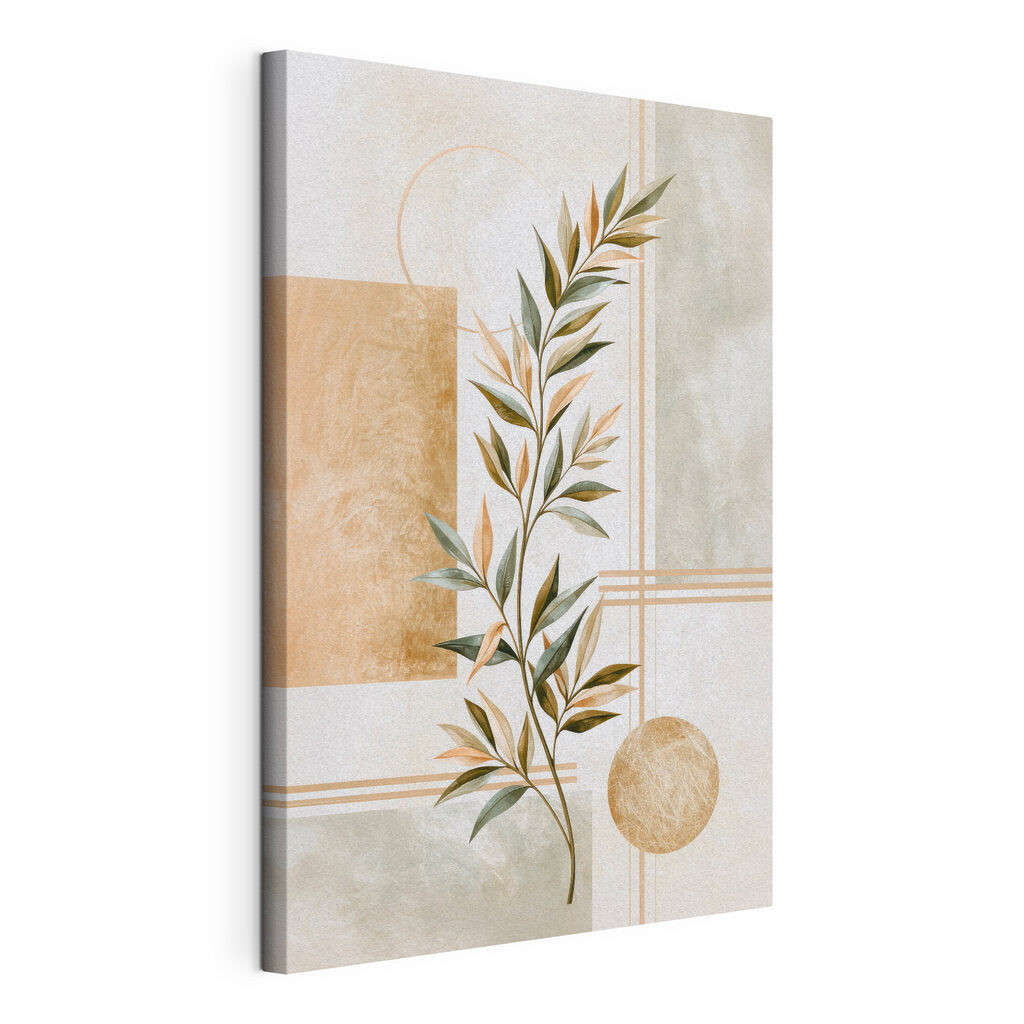 Branche d’olivier, aplats dorés, toile tendue et bord enveloppé