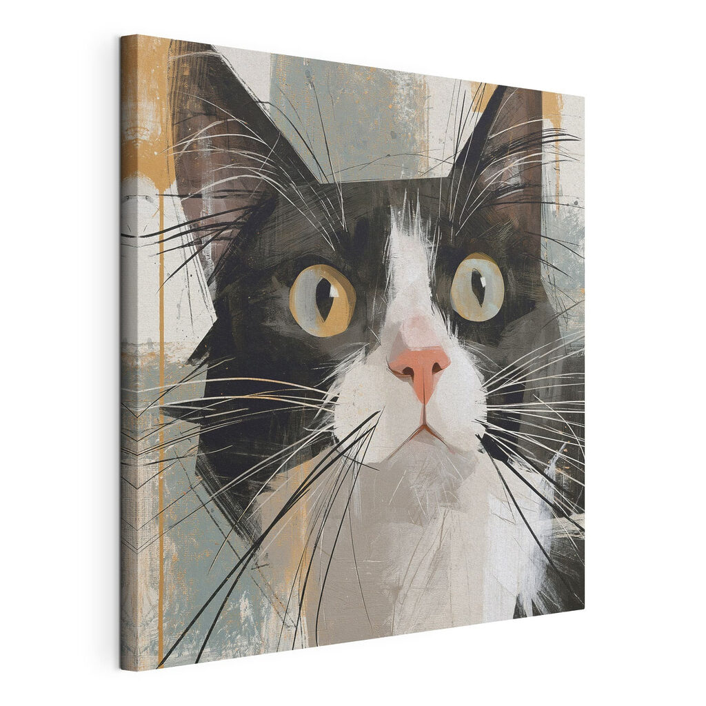 Chat aux yeux d’ambre, toile tendue et bord enveloppé