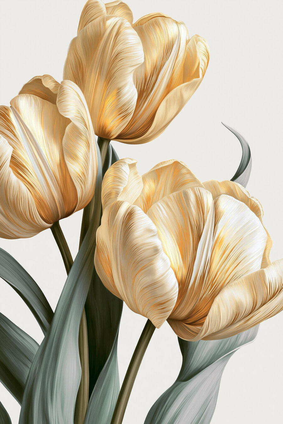 Tulipes dorées sur gris-vert — motif complet