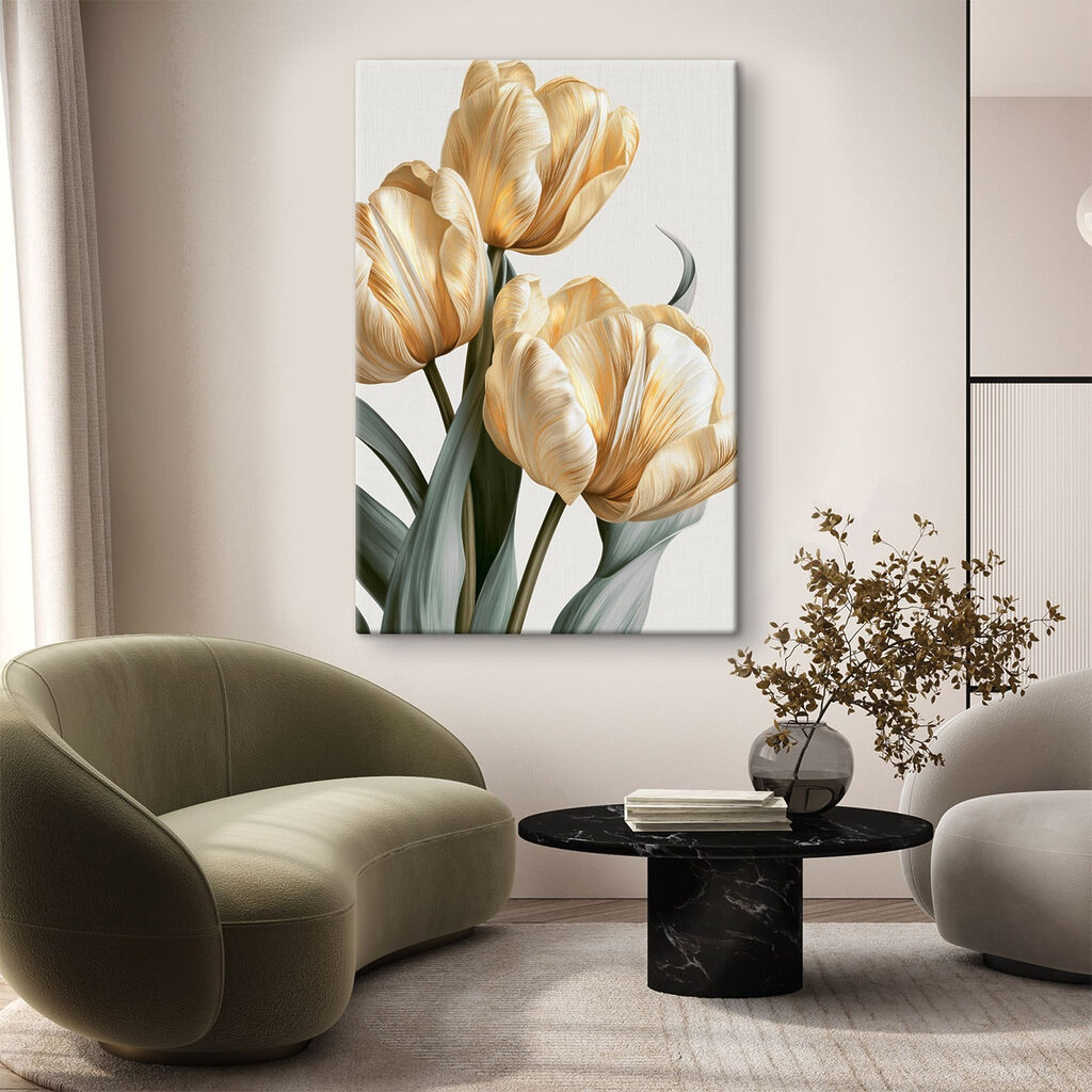 Tulipes dorées sur gris-vert — intérieur 2