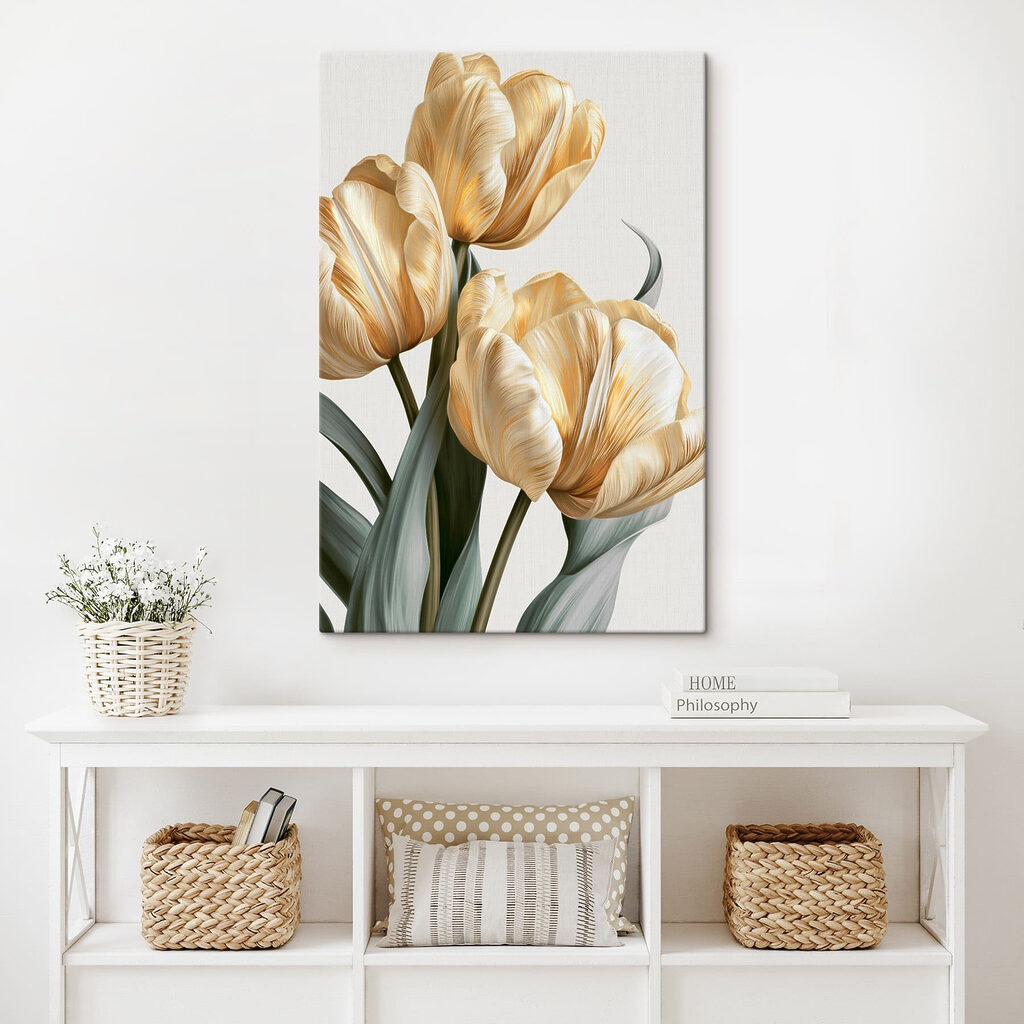 Tulipes dorées sur gris-vert — intérieur 3