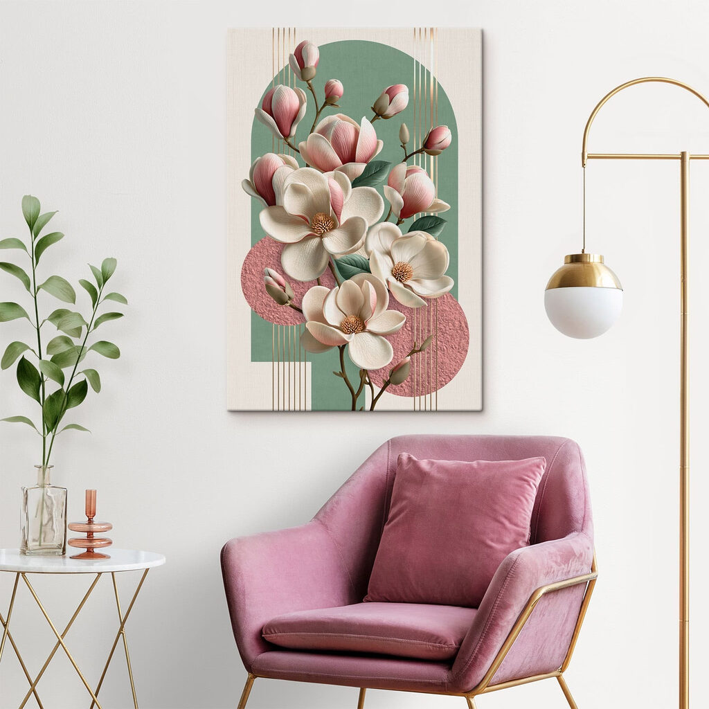 Magnolia et cercles roses — intérieur 1