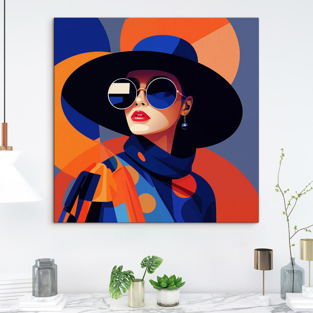 Femme aux lunettes bleues dans un intérieur