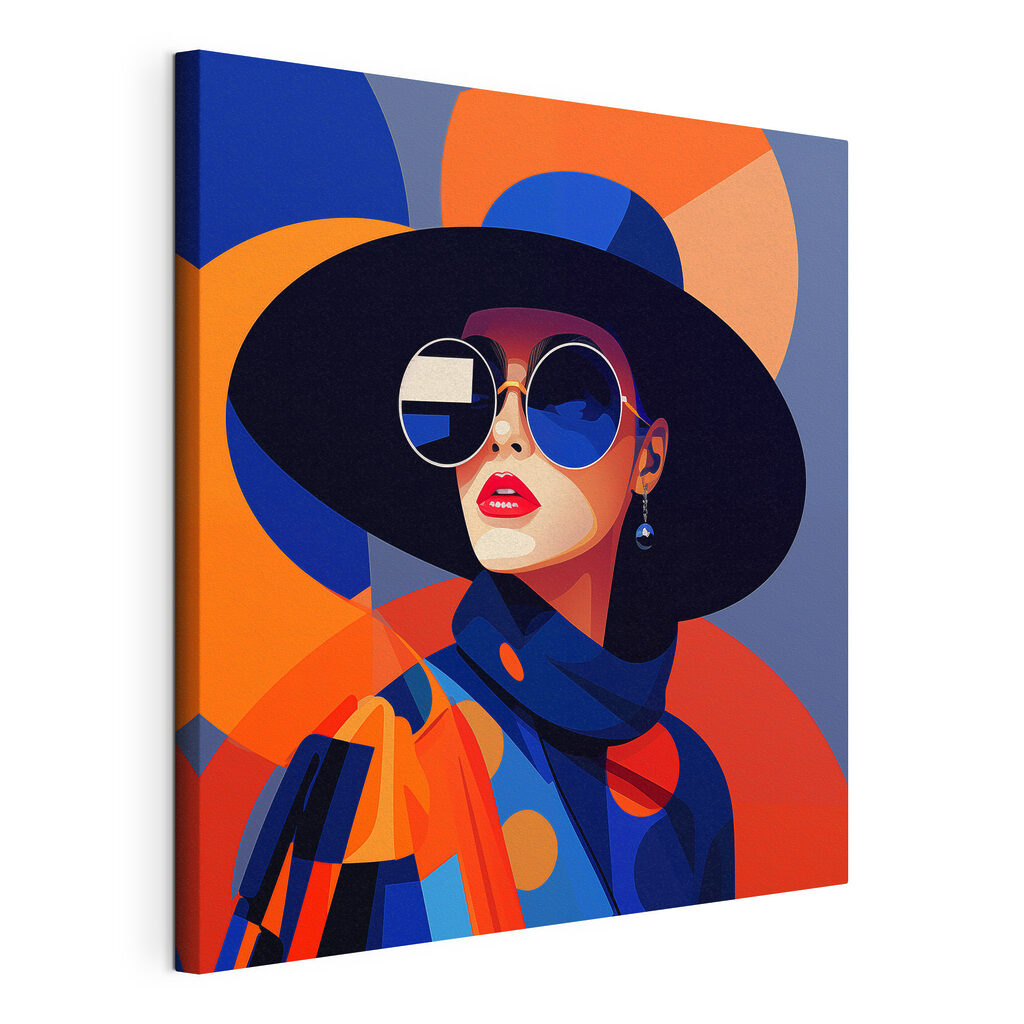 Femme aux lunettes bleues, toile tendue et bord enveloppé