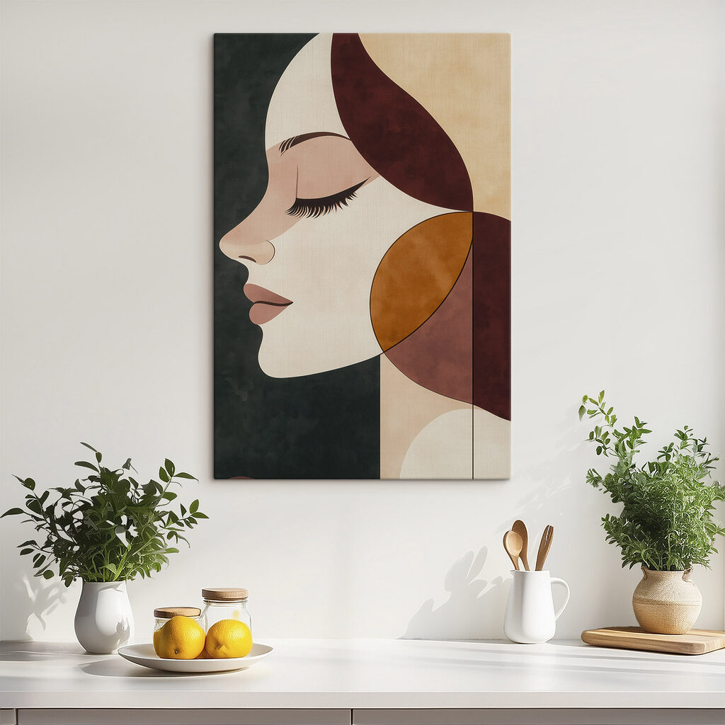 Yeux clos, couleurs terre dans un intérieur