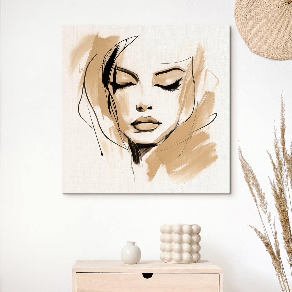 Portrait esquissé couleur sable dans un intérieur