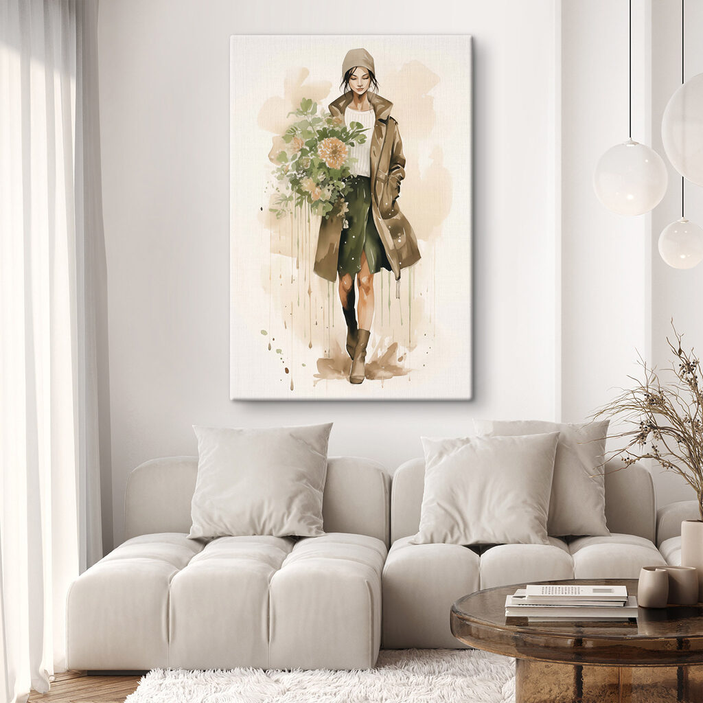 Femme au bouquet d’automne dans un intérieur