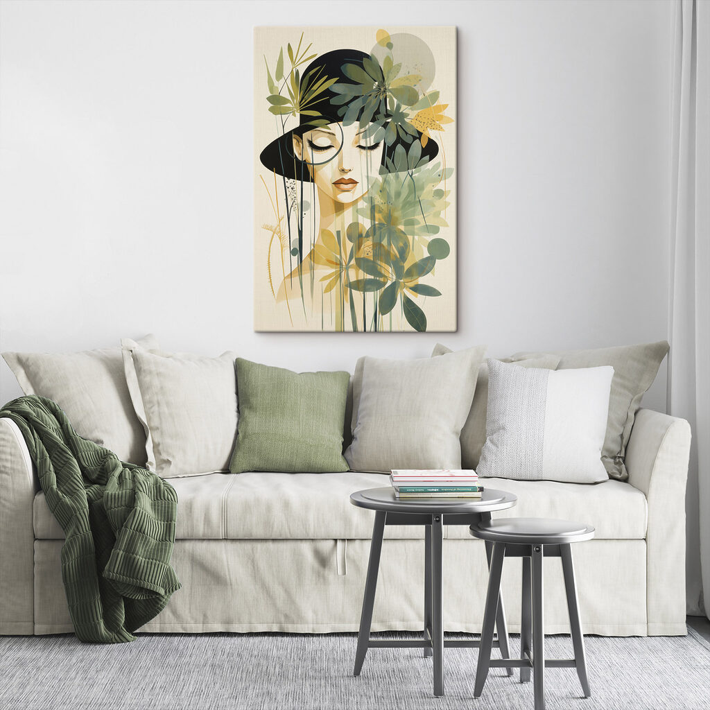 Yeux clos et feuillage dans un intérieur