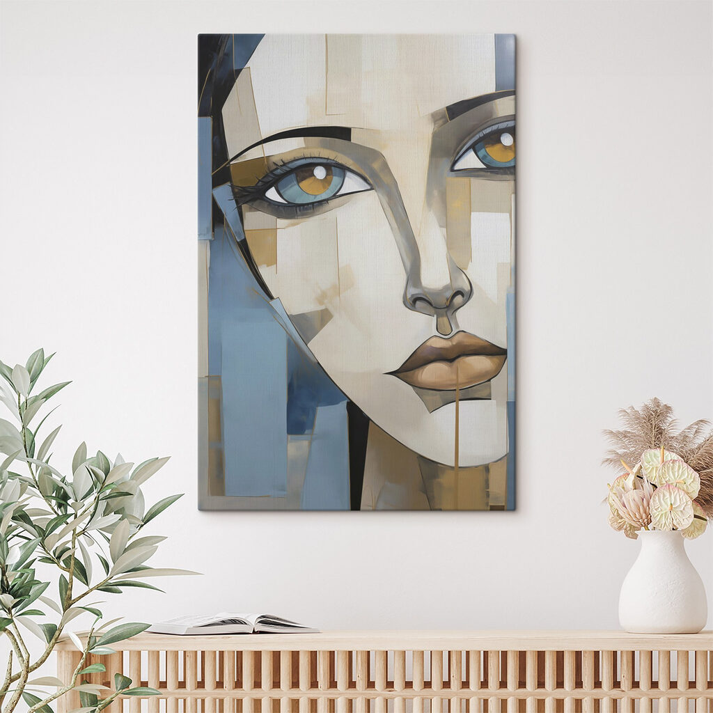 Regard en blocs gris-bleu dans un intérieur
