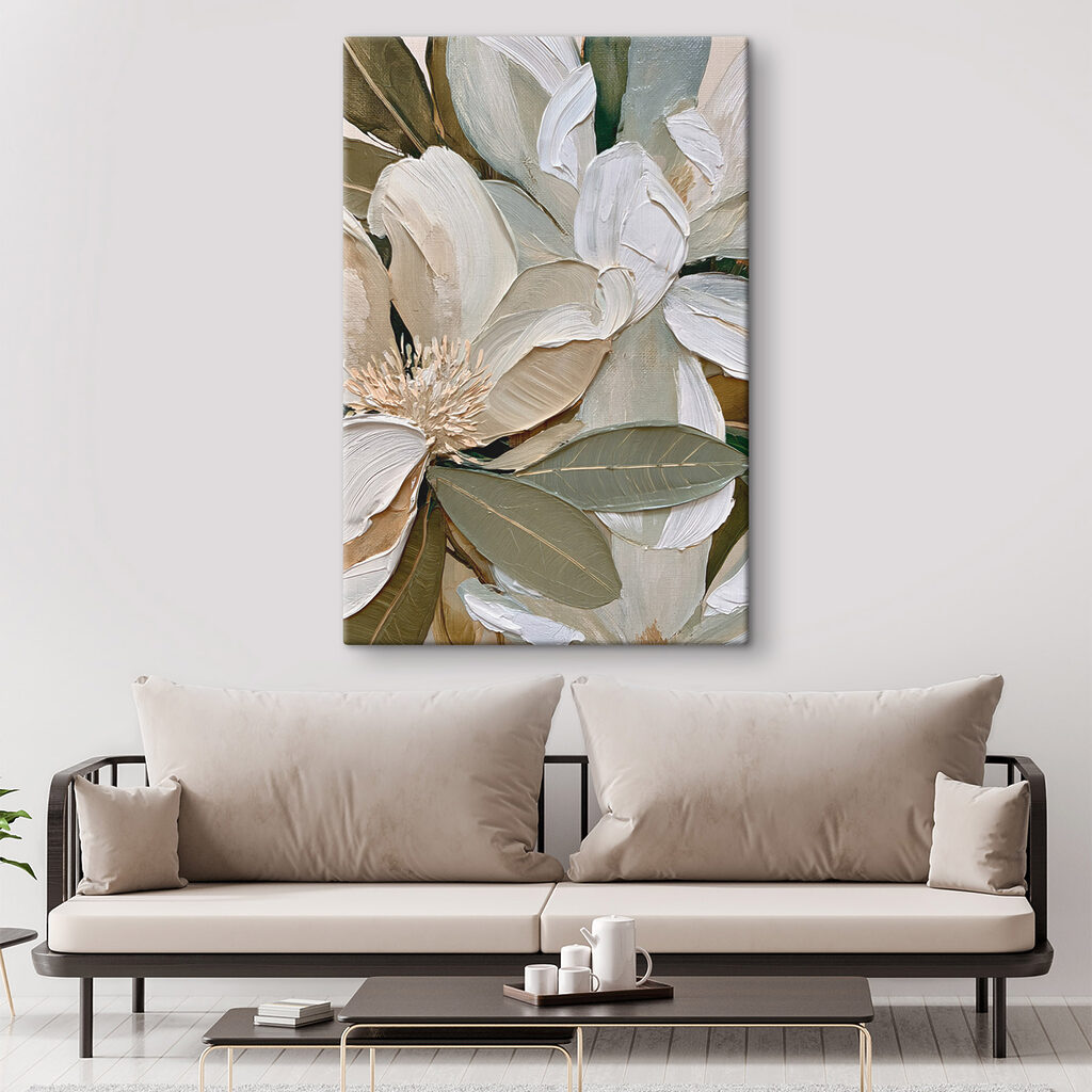 Floraison blanche, feuilles olive — intérieur 2