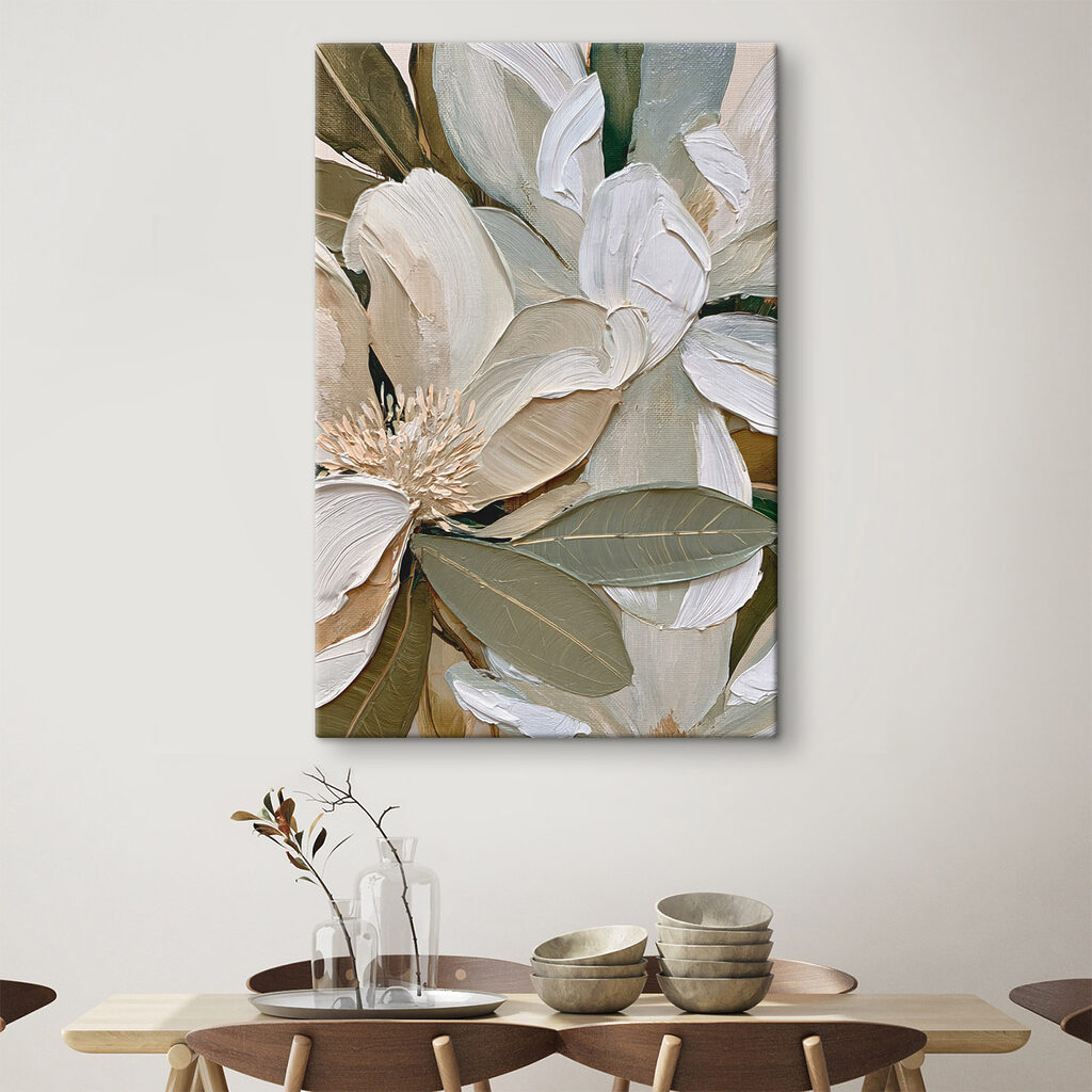 Floraison blanche, feuilles olive — intérieur 3