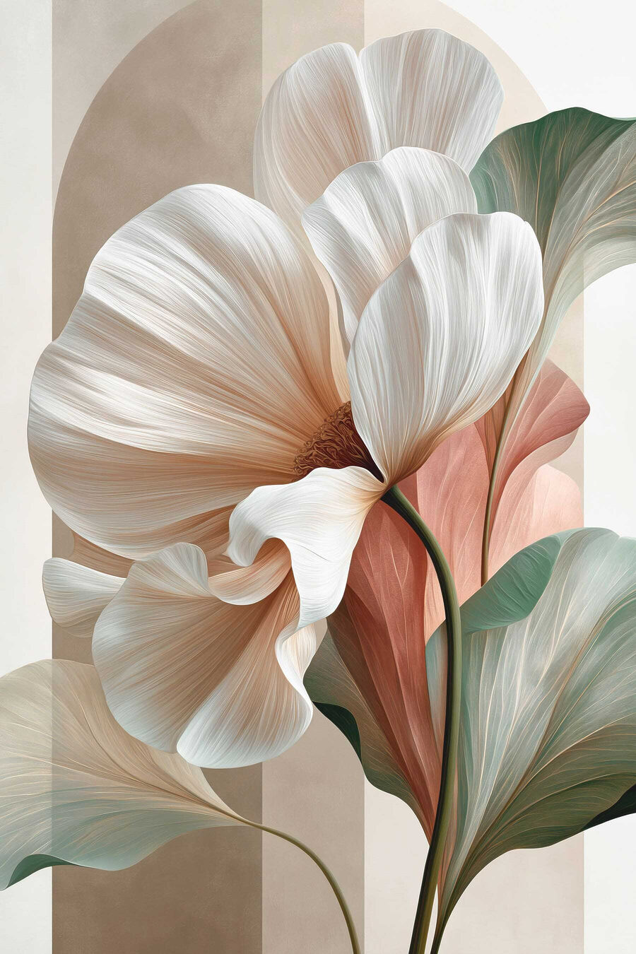 Corolle blanche, feuilles pastel — motif complet