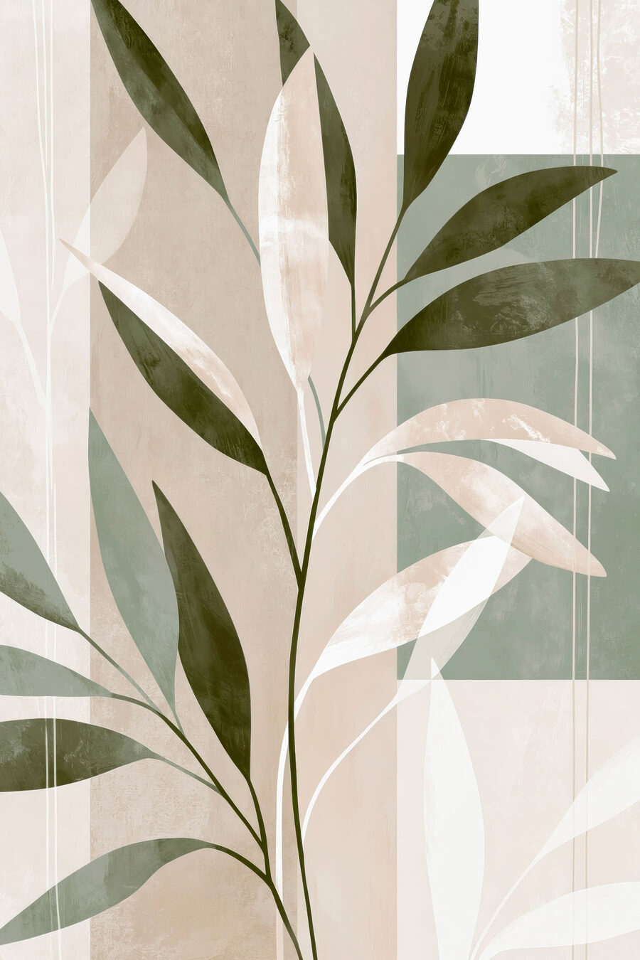 Brindilles blanches et olive — motif complet